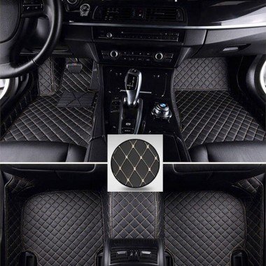 Cheap Black and Beige Stitching Luxury Leather Diamond Car Floor Mats