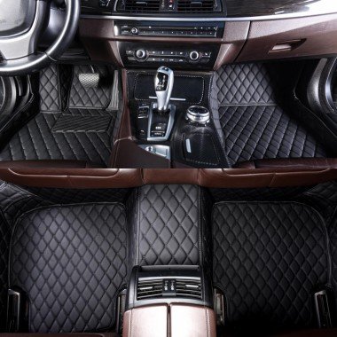 Cheap Black and Black Stitching Luxury Leather Diamond Car Floor Mats