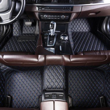 Cheap Black and Blue Stitching Luxury Leather Diamond Car Floor Mats