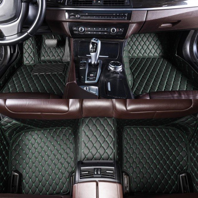 Cheap Black and Green Stitching Luxury Leather Diamond Car Floor Mats