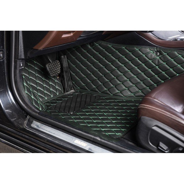 Cheap Black and Green Stitching Luxury Leather Diamond Car Floor Mats