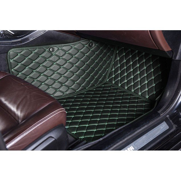 Cheap Black and Green Stitching Luxury Leather Diamond Car Floor Mats