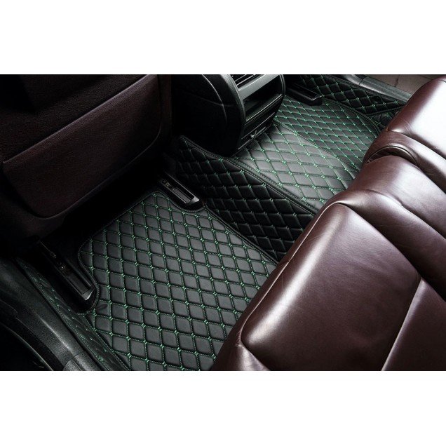 Cheap Black and Green Stitching Luxury Leather Diamond Car Floor Mats