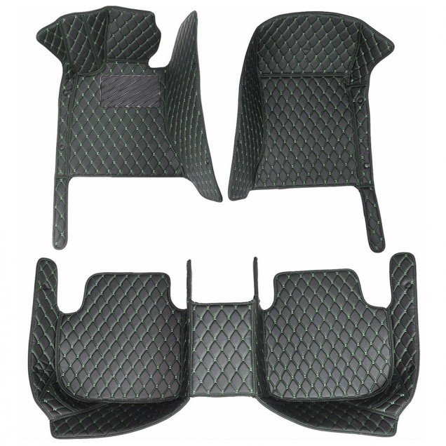 Cheap Black and Green Stitching Luxury Leather Diamond Car Floor Mats