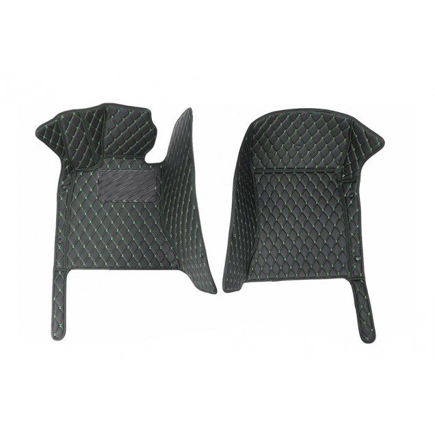 Cheap Black and Green Stitching Luxury Leather Diamond Car Floor Mats