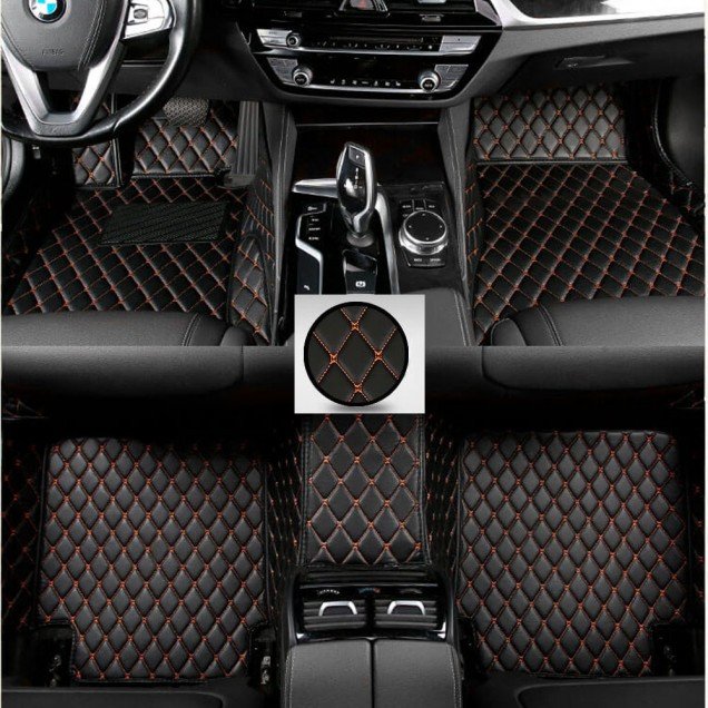 Cheap Black and Orange Stitching Luxury Leather Diamond Car Floor Mats Cheap Black and Orange Stitching Luxury Leather Diamond Car Floor Mats