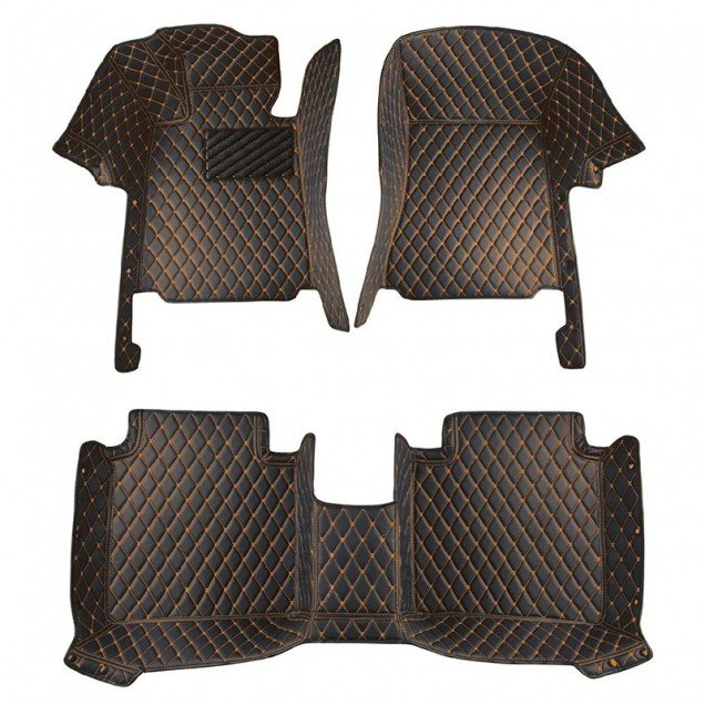 Cheap Black and Orange Stitching Luxury Leather Diamond Car Floor Mats Cheap Black and Orange Stitching Luxury Leather Diamond Car Floor Mats