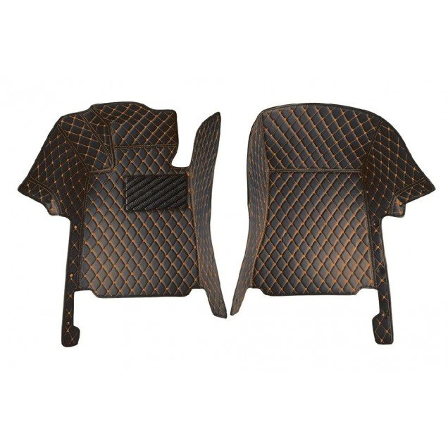 Cheap Black and Orange Stitching Luxury Leather Diamond Car Floor Mats Cheap Black and Orange Stitching Luxury Leather Diamond Car Floor Mats