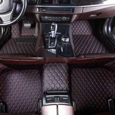 Cheap Black and Red Stitching Luxury Leather Diamond Car Floor Mats
