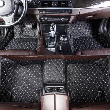 Cheap Black and White Stitching Luxury Leather Diamond Car Floor Mats
