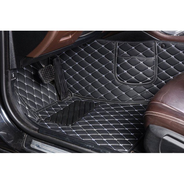 Cheap Black and White Stitching Luxury Leather Diamond Car Floor Mats