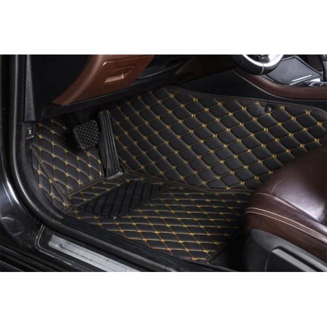 Cheap Black and Yellow Stitching Luxury Leather Diamond Car Floor Mats Cheap Black and Yellow Stitching Luxury Leather Diamond Car Floor Mats