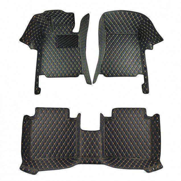 Cheap Black and Yellow Stitching Luxury Leather Diamond Car Floor Mats Cheap Black and Yellow Stitching Luxury Leather Diamond Car Floor Mats