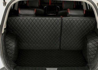 Cheap Black and Black Stitching Full Cover Luxury Leather Diamond Trunk Car Mats