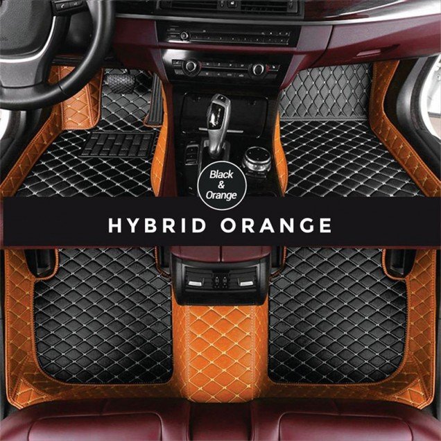 Cheap Black and Orange Hybrid Mode Premium Diamond Car Floor Mats Cheap Black and Orange Hybrid Mode Premium Diamond Car Floor Mats