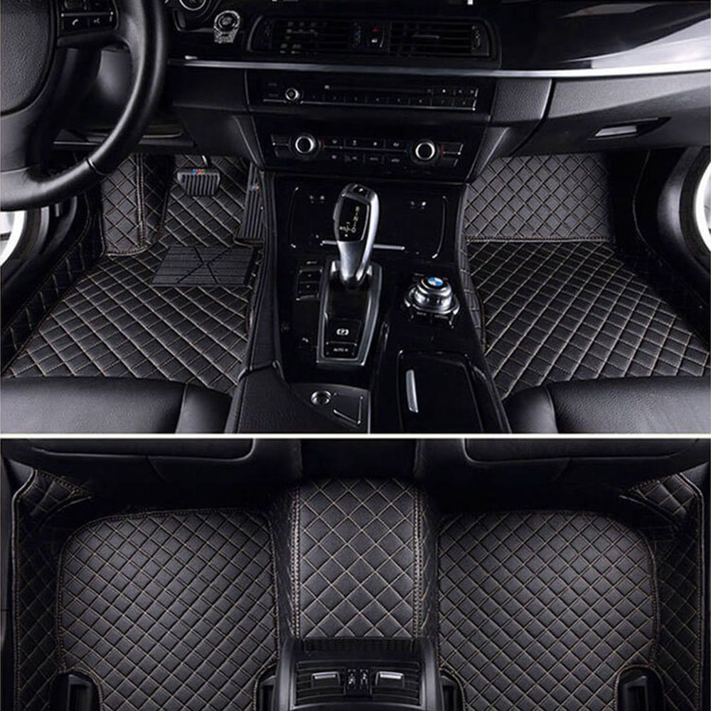 Cheap Black and Beige Stitching Luxury Leather Diamond Car Mats