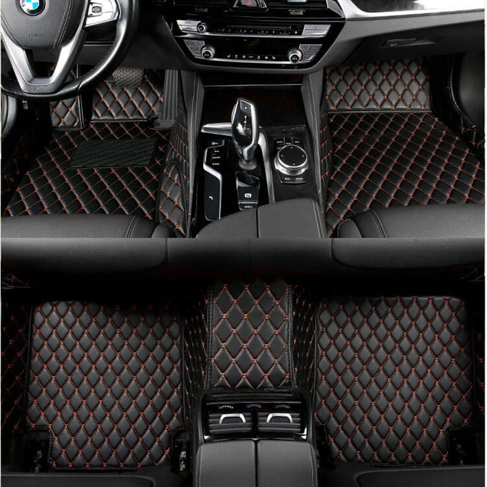 Cheap Black and Orange Stitching Luxury Leather Diamond Car Mats