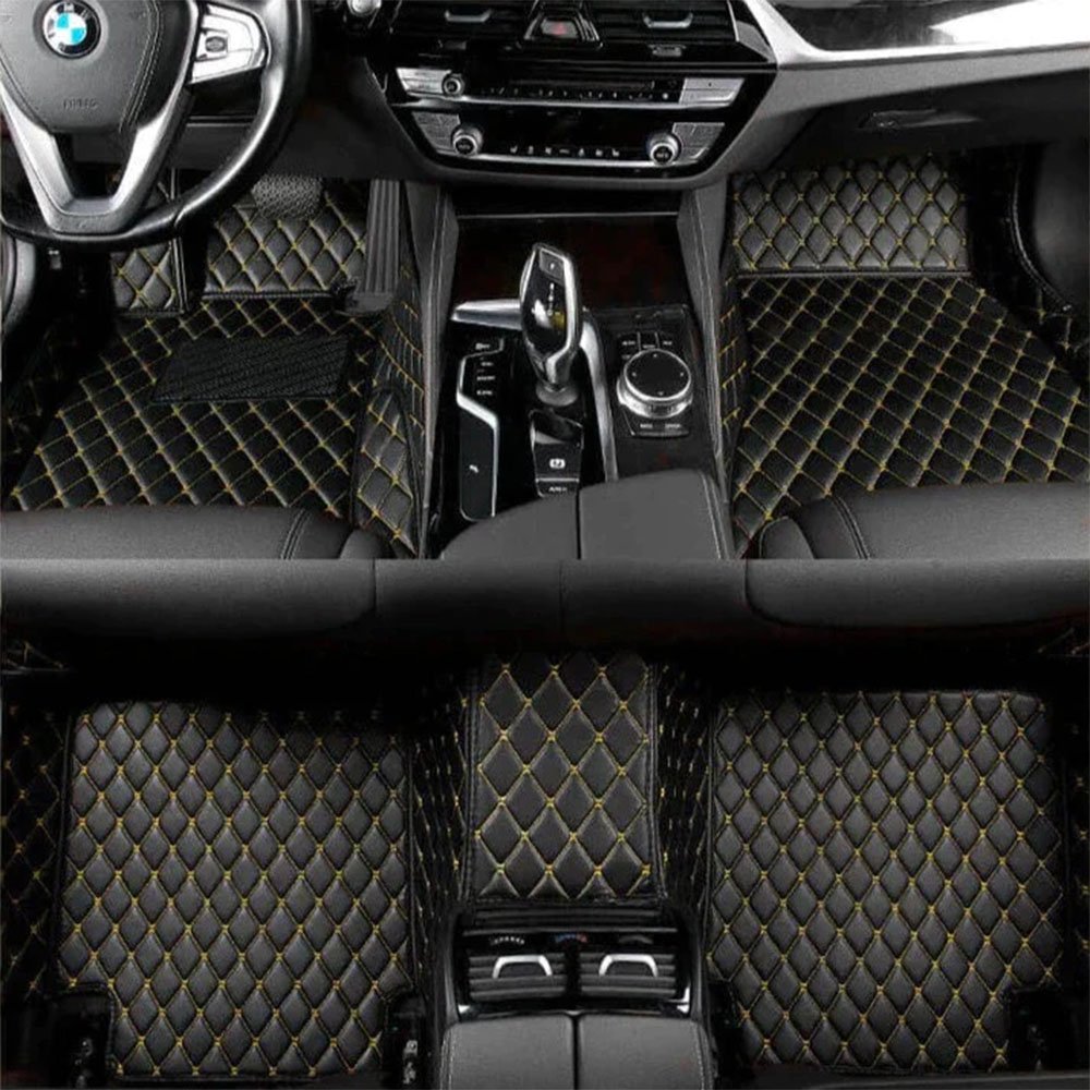 Cheap Black and Yellow Stitching Luxury Leather Diamond Floor Mats