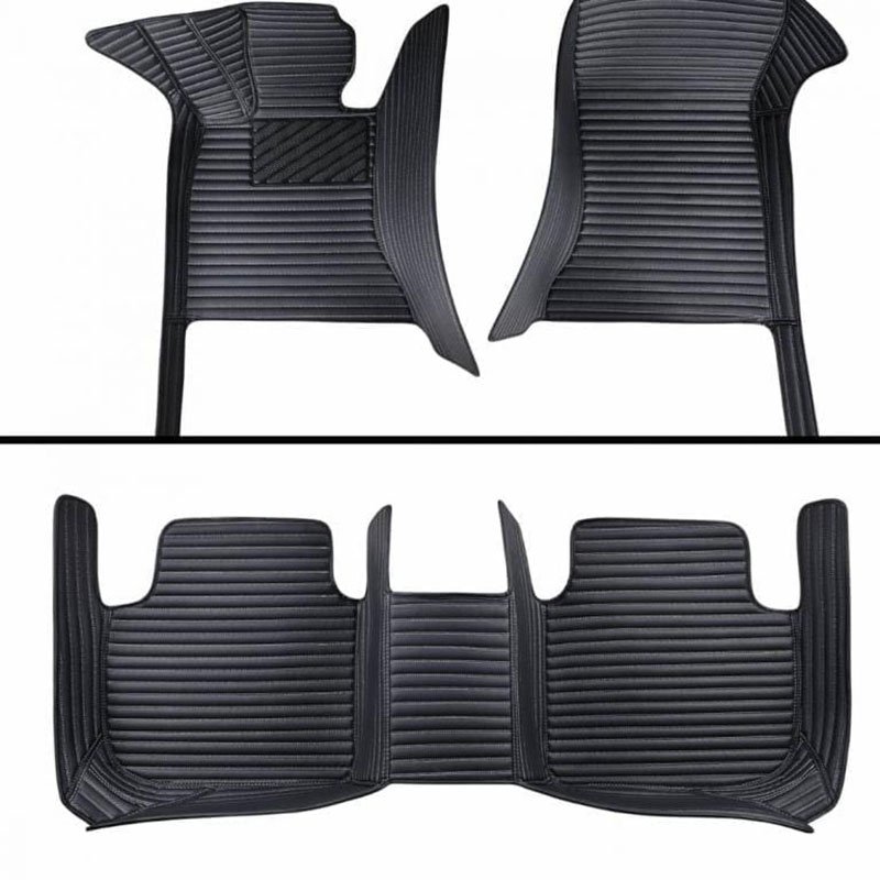 Cheap Black Luxury Leather Stripe Car Mats