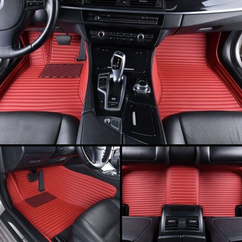 Cheap Maroon Luxury Leather Stripe Car Mats