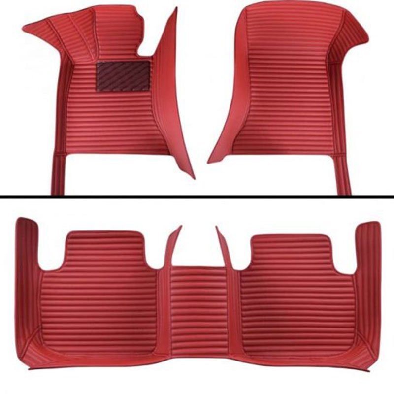 Cheap Maroon Luxury Leather Stripe Car Mats